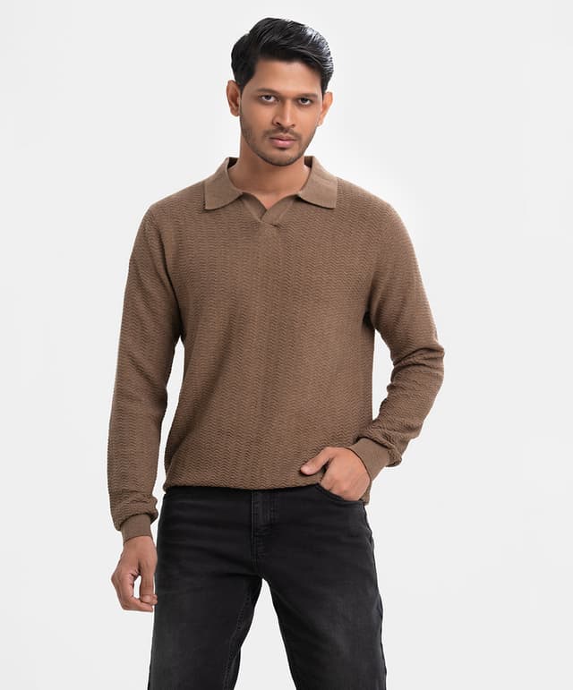Cotton Jacquard Knit Long Sleeve Sweater