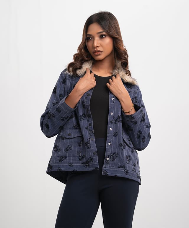 Blue Textured Denim Jacket