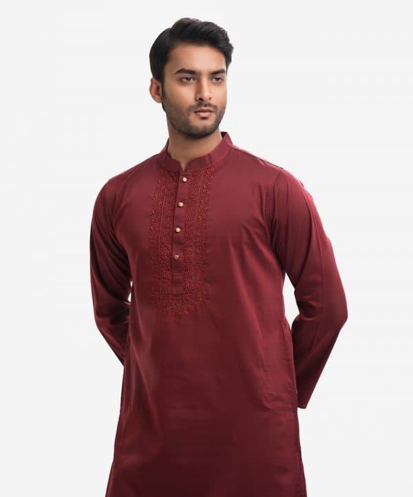 Maroon Cotton Semi Fit Panjabi
