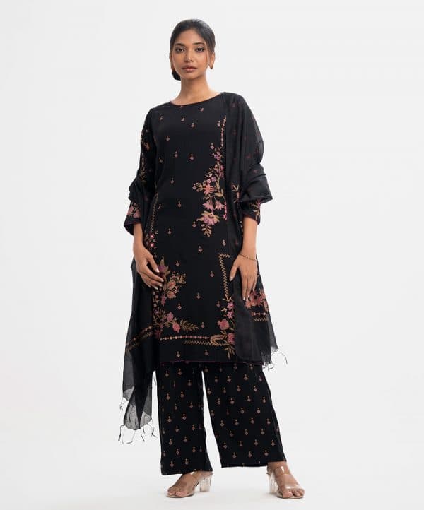 Black Viscose Straight Salwar Kameez