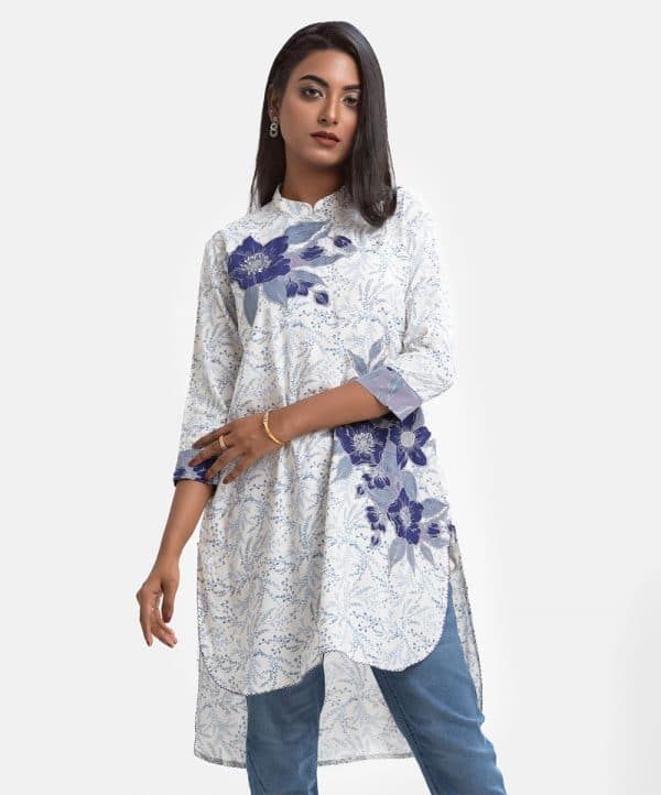 White Viscose High-low Hem Tunic