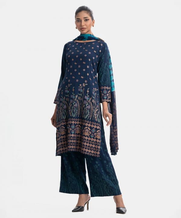 Blue Viscose A-line Salwar Kameez