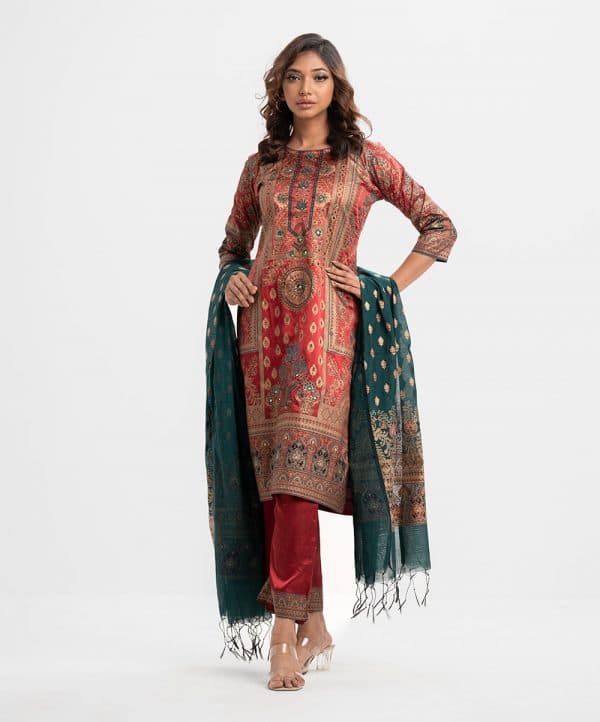 Red Crepe Straight Salwar Kameez