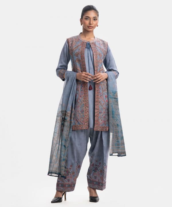 Ash Blue Muslin Exclusive Salwar Kameez