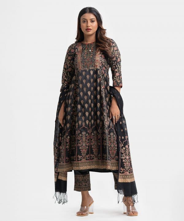 Black Crepe A-line Salwar Kameez