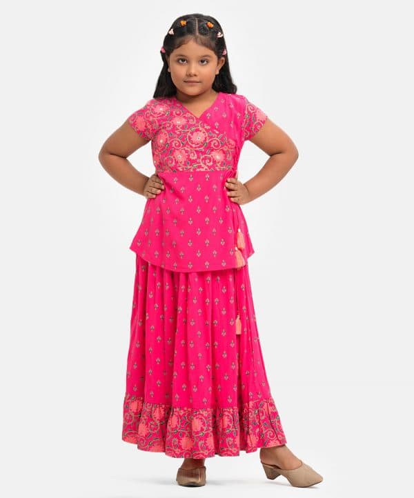 Pink Viscose Retro Wrap Ghagra Choli