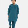 Teal Blue Viscose Kabli Panjabi Set